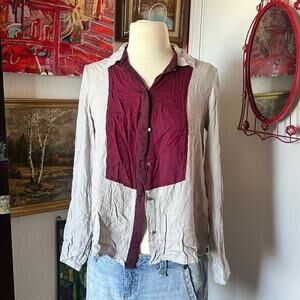 tramp burgundy gray button up blouse